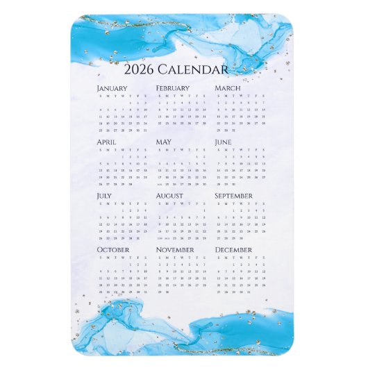 2026 Calendar Marbled Waves Tropical Turquoise マグネット (縦)