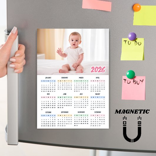 2026 Calendar Modern Custom Photo Magnet