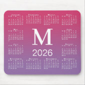 2026 Calendar Monogram on Pink to Purple Gradient マウスパッド (正面)