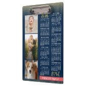 2026 Calendar Navy Coral Gold Family Photo Collage クリップボード (左)