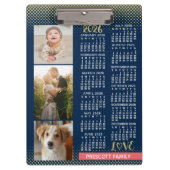 2026 Calendar Navy Coral Gold Family Photo Collage クリップボード (正面)