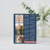 2026 Calendar Navy Coral Gold Family Photo Collage ポストカード (スタンド正面)