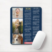 2026 Calendar Navy Coral Gold Family Photo Collage マウスパッド (マウス)