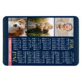 2026 Calendar Navy Coral Gold Family Photo Collage マグネット (横)