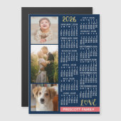 2026 Calendar Navy Coral Gold Photo Collage Magnet (正面/裏面)