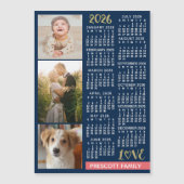 2026 Calendar Navy Coral Gold Photo Collage Magnet (正面)
