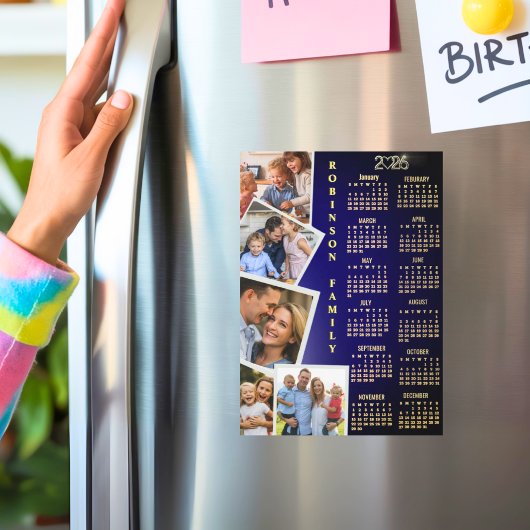 2026 Calendar Navy White Gold 5 Photo Collage