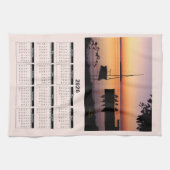 2026 Calendar of a Sunset on Lake with Silhouette  キッチンタオル (横)