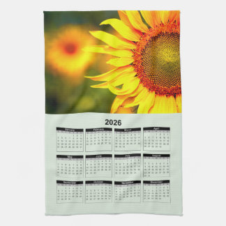 2026 Calendar of Beautiful Yellow Sunflower キッチンタオル