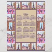 2026 Calendar Paris Eiffel Tower Pointillism Art (正面)