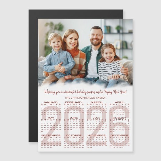 2026 Calendar Photo Custom Color Christmas Card (正面/裏面)