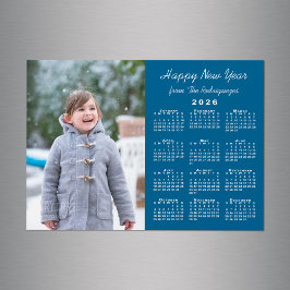 2026 Calendar Photo Happy New Year Blue Magnet
