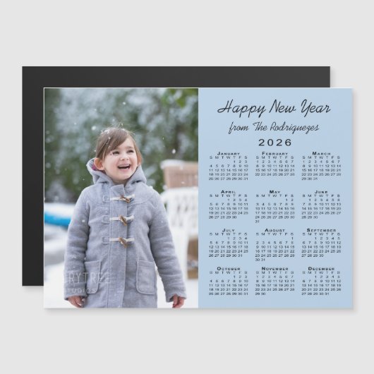 2026 Calendar Photo Happy New Year Light Blue (正面/裏面)