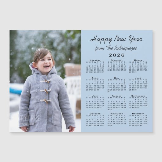 2026 Calendar Photo Happy New Year Light Blue (正面)