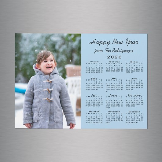 2026 Calendar Photo Happy New Year Light Blue