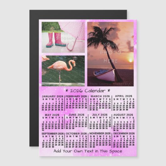 2026 Calendar Pink Watercolor Custom Photos Magnet (正面/裏面)