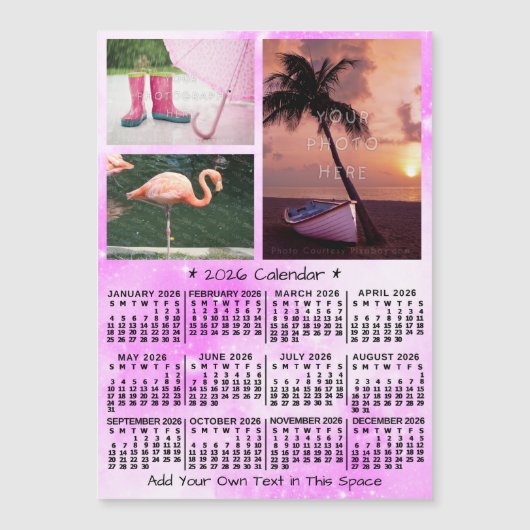 2026 Calendar Pink Watercolor Custom Photos Magnet (正面)