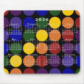 2026 Calendar Pride Rainbow Polka Dots on Black マウスパッド (正面)