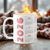 2026 calendar red photo collage three photo コーヒーマグカップ
