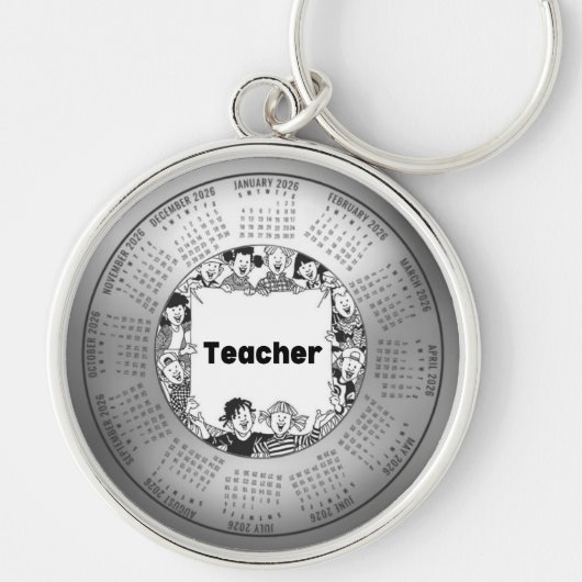 2026 Calendar Round Keychain Teacher キーホルダー (正面)