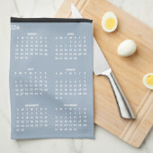 2026 Calendar Script Name Photo Dusty Blue キッチンタオル (四つ折り)