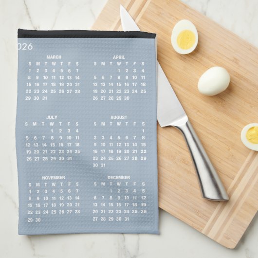 2026 Calendar Script Name Photo Dusty Blue キッチンタオル (四つ折り)
