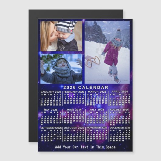 2026 Calendar Space Nebula 3 Custom Photos Magnet (正面/裏面)