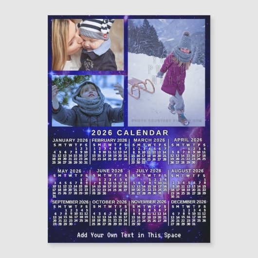 2026 Calendar Space Nebula 3 Custom Photos Magnet (正面)