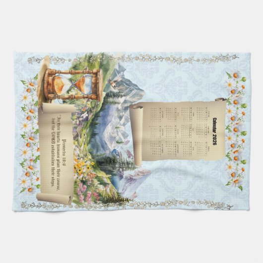 2026 Calendar Towel Alps Mountains Proverbs キッチンタオル (横)