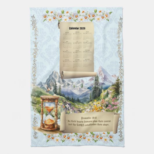 2026 Calendar Towel Alps Mountains Proverbs キッチンタオル (縦)