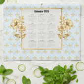 2026 Calendar Towel Blue Fleur de Lis Parisian キッチンタオル (折り畳み)