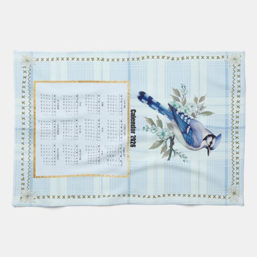 2026 Calendar Towel Bluejay 2 キッチンタオル (横)