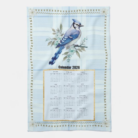 2026 Calendar Towel Bluejay 2 キッチンタオル (縦)