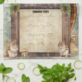 2026 Calendar Towel Cute Chipmunks キッチンタオル (折り畳み)