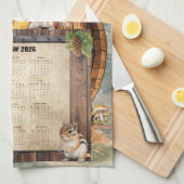 2026 Calendar Towel Cute Chipmunks キッチンタオル (四つ折り)