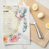 2026 Calendar Towel Cute Folk Floral Birds  キッチンタオル (四つ折り)