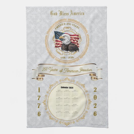 2026 Calendar Towel God Bless America 250 Years キッチンタオル (縦)