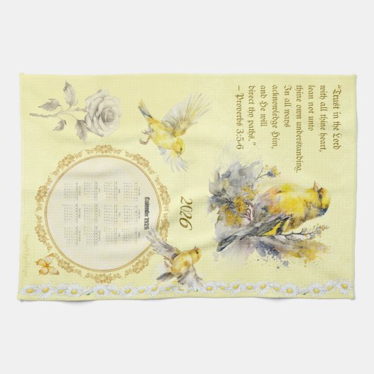 2026 Calendar Towel Goldfinch Trust in the Lord キッチンタオル (横)