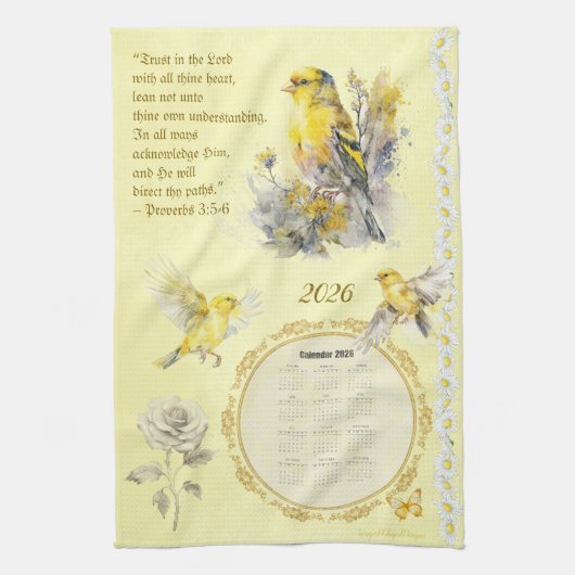 2026 Calendar Towel Goldfinch Trust in the Lord  キッチンタオル (縦)