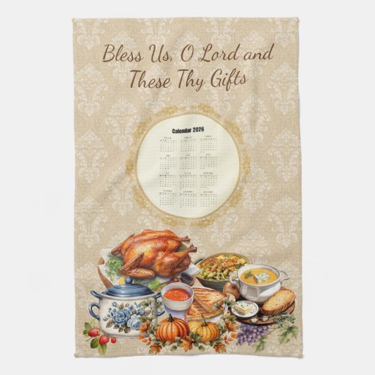 2026 Calendar Towel Grace Bless Us O Lord キッチンタオル (縦)
