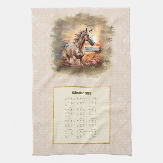 2026 Calendar Towel Horse in Sunset キッチンタオル (縦)