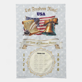 2026 Calendar Towel Let Freedom Ring 250 Years キッチンタオル