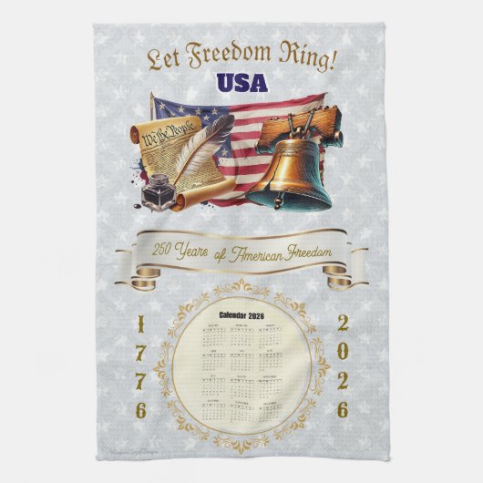 2026 Calendar Towel Let Freedom Ring 250 Years キッチンタオル (縦)