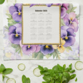 2026 Calendar Towel Pansy Pansies キッチンタオル (折り畳み)