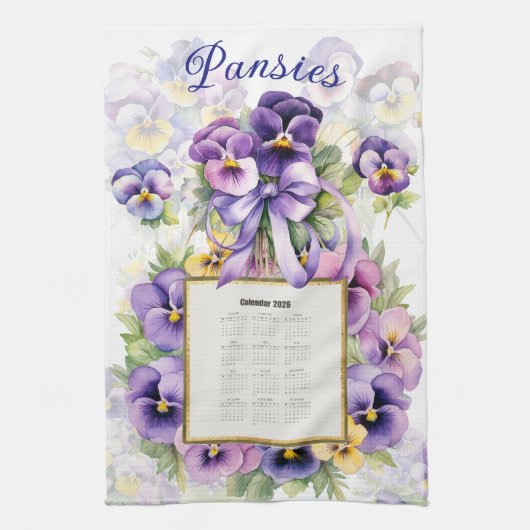 2026 Calendar Towel Pansy Pansies キッチンタオル (縦)