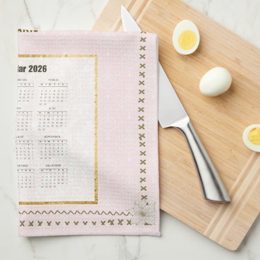 2026 Calendar Towel Paris View Custom Message キッチンタオル (四つ折り)
