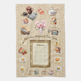 2026 Calendar Towel Saturday Morning Tea Time キッチンタオル