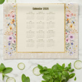2026 Calendar Towel Sparrow with Wildflowers キッチンタオル (折り畳み)