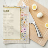 2026 Calendar Towel Sparrow with Wildflowers キッチンタオル (四つ折り)