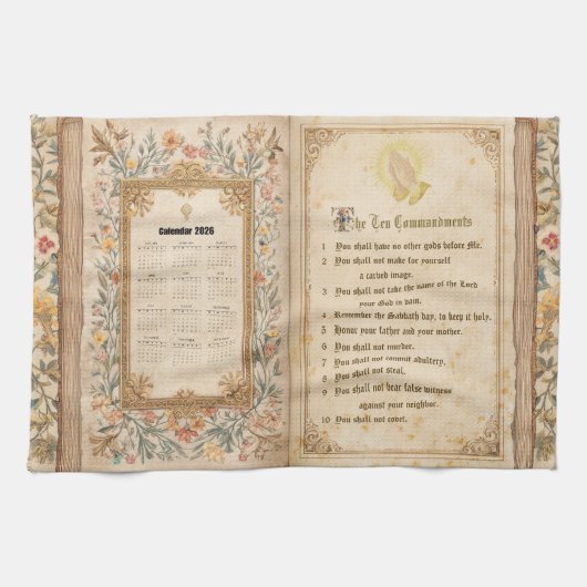 2026 Calendar Towel Ten Commandments Monastic  キッチンタオル (横)